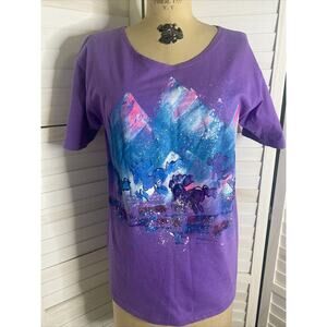 Vintage Native American Woman’s Purple Hand Painted Horse Scene T Shirt